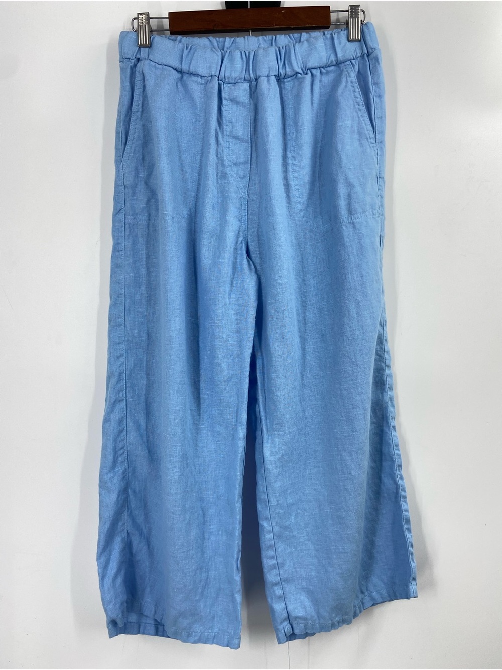 Cut Loose 100% Linen Wide Leg Capris Blue Medium